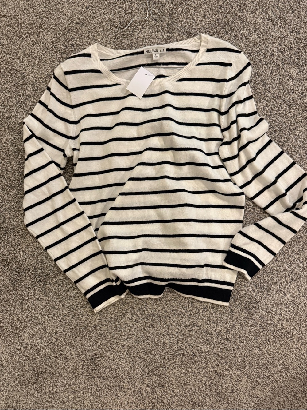 J. Crew Mercantile Black and White Striped Crewneck Sweater